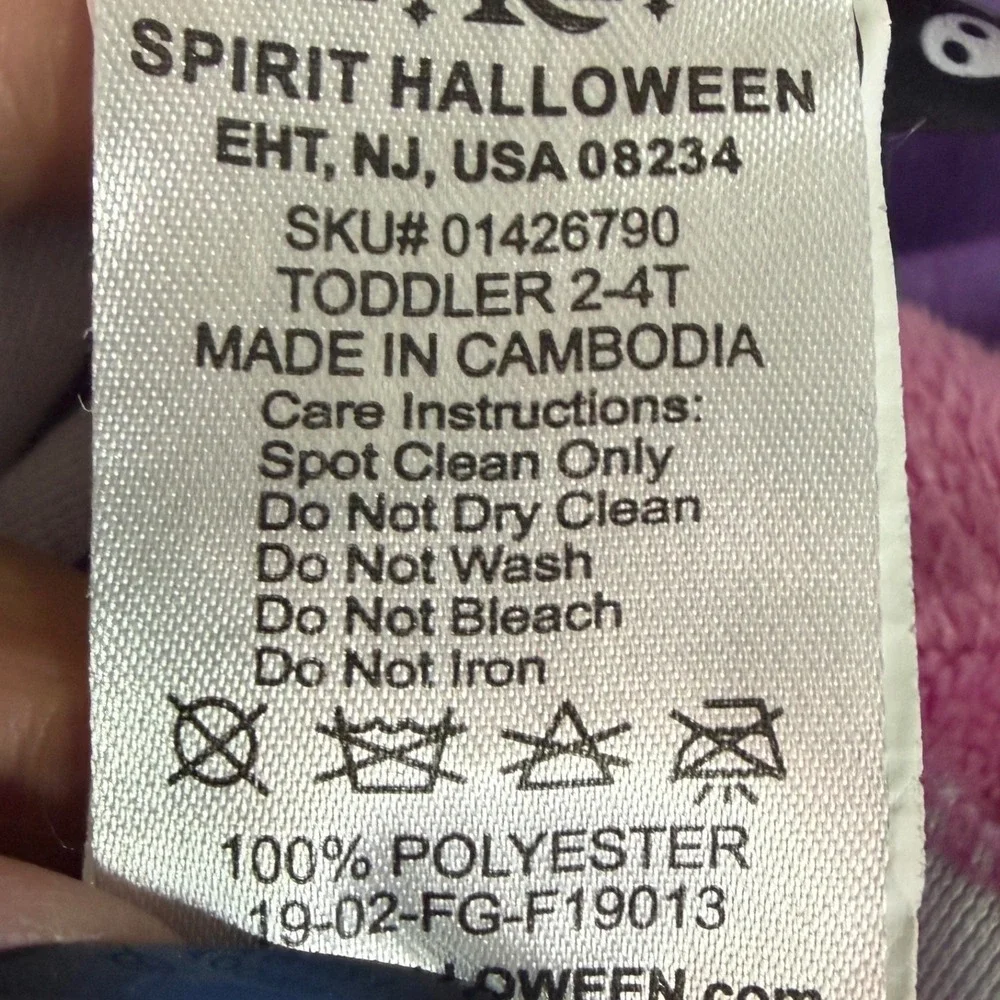 Spirit Halloween Purple Pink Tie Dye‎ Dragon Cat Costume Jumpsuit Toddler 2T 4T